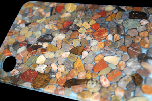 Handmade Resin Serving Board with Natural Polished Stones – Unique Gemstone Decor