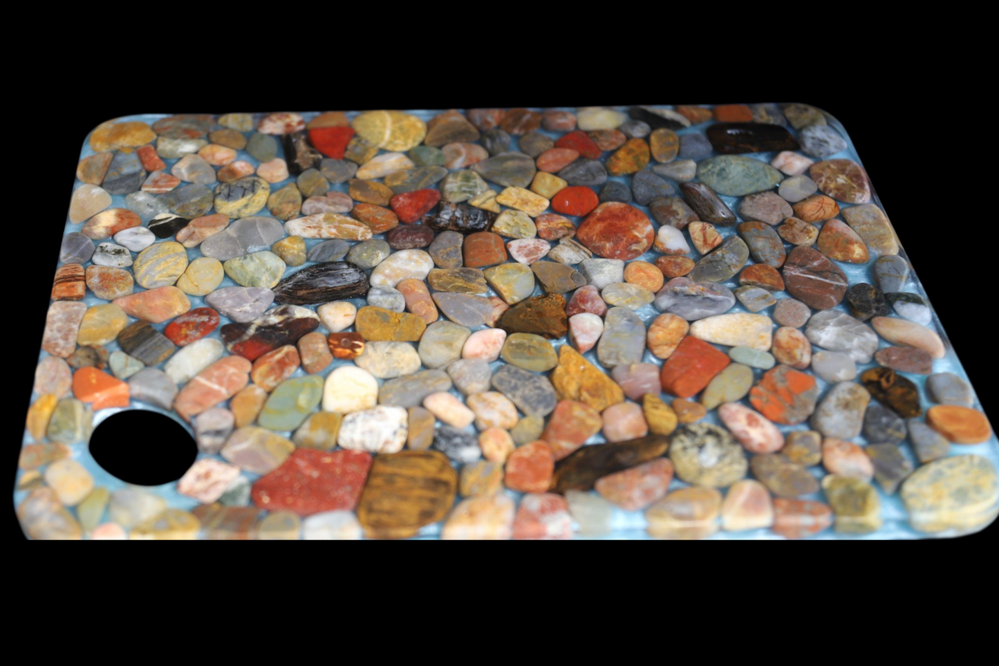 Handmade Resin Serving Board with Natural Polished Stones – Unique Gemstone Decor