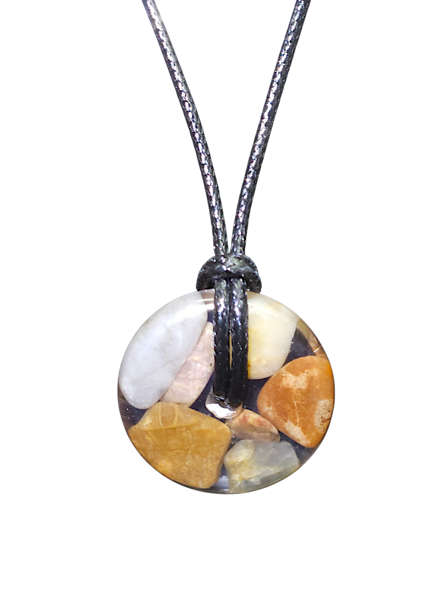 Hand-poured resin pendant necklace with genuine tumbled stone, one-of-a-kind
