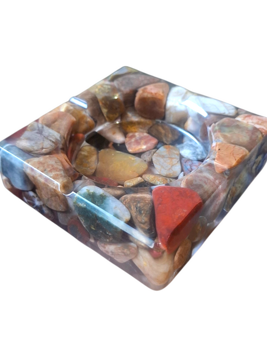 Handmade Gemstone Resin Ashtray – One-of-a-Kind