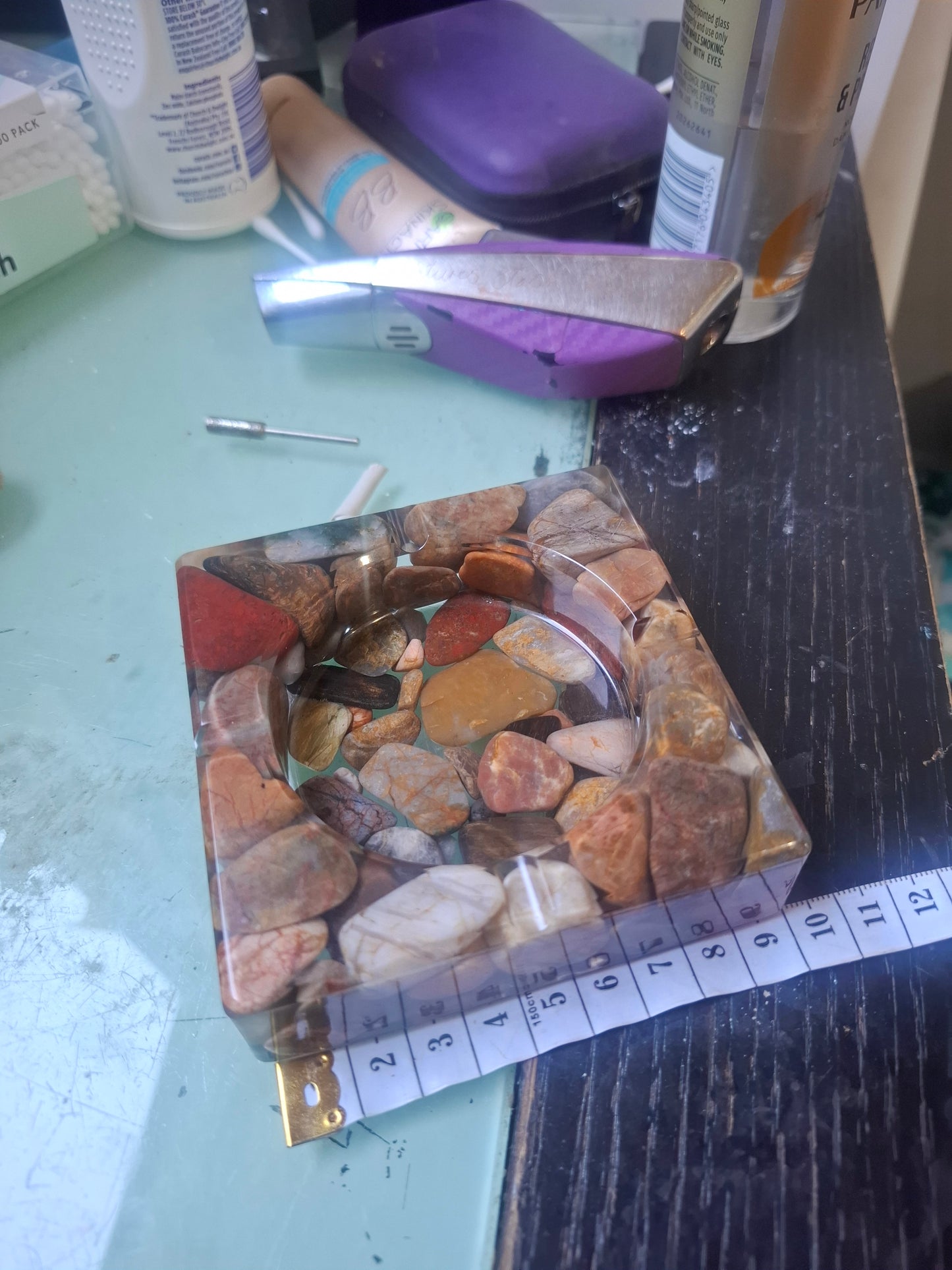 Handmade Gemstone Resin Ashtray – One-of-a-Kind