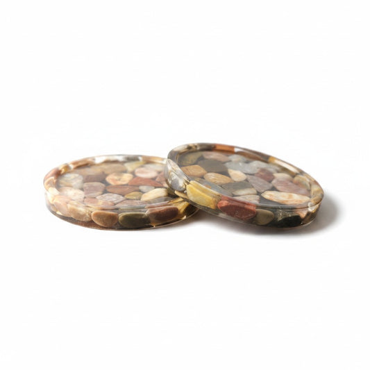 Handmade resin coaster with Australian tumbled stones, made in NSW, Australia