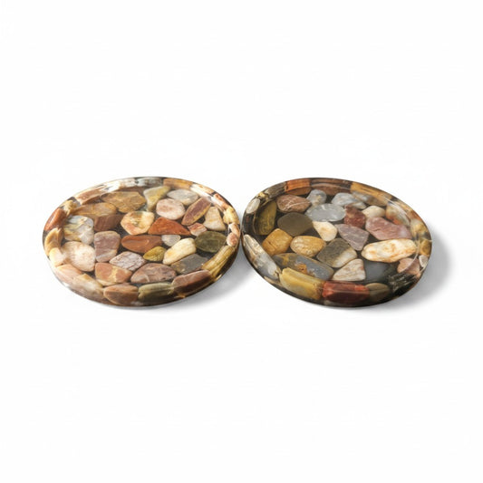 Handmade 8cm resin coaster with Australian tumbled stones, made in NSW, Australia