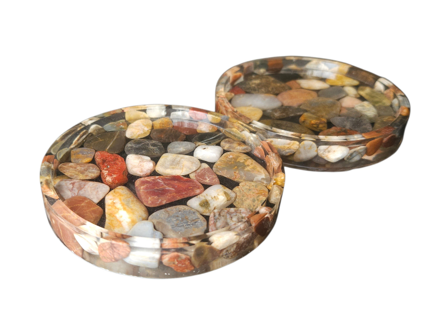 Handmade Resin Coasters with Australian Tumbled Stones — Set of 2 | 8cm