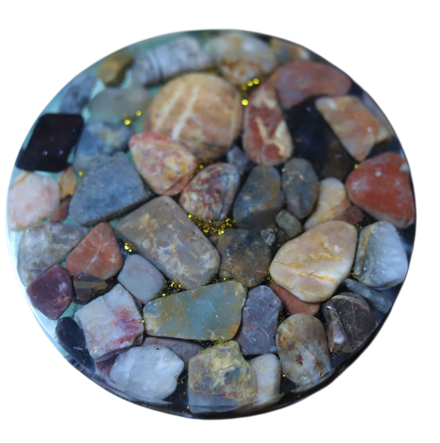 Resin Gemstone Round Coaster – Handcrafted with Natural Polished Stones