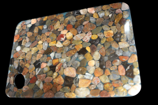 Handmade Resin River Rock Cutting Board | Unique Stone & Epoxy Serving Board