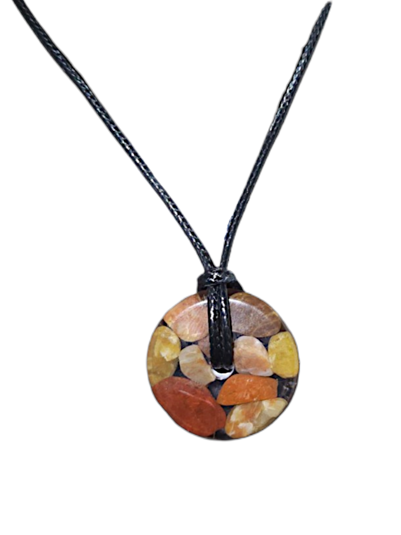 Hand-poured resin pendant necklace with genuine tumbled stone, one-of-a-kind
