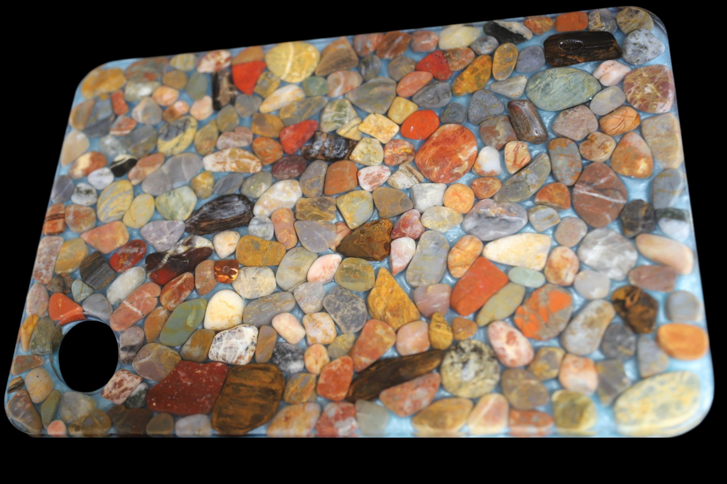 Handmade Resin Serving Board with Natural Polished Stones – Unique Gemstone Decor