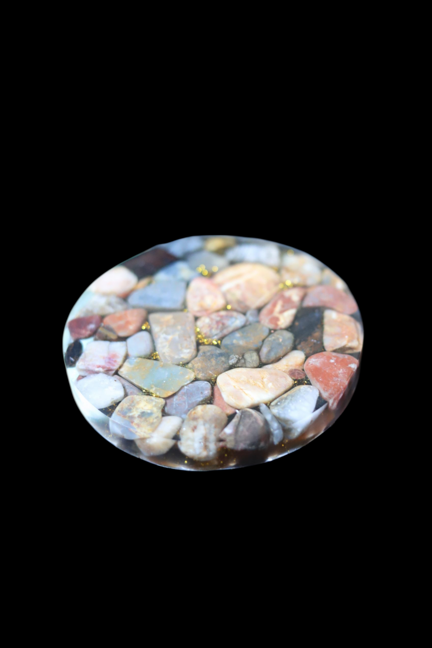 Resin Gemstone Round Coaster – Handcrafted with Natural Polished Stones