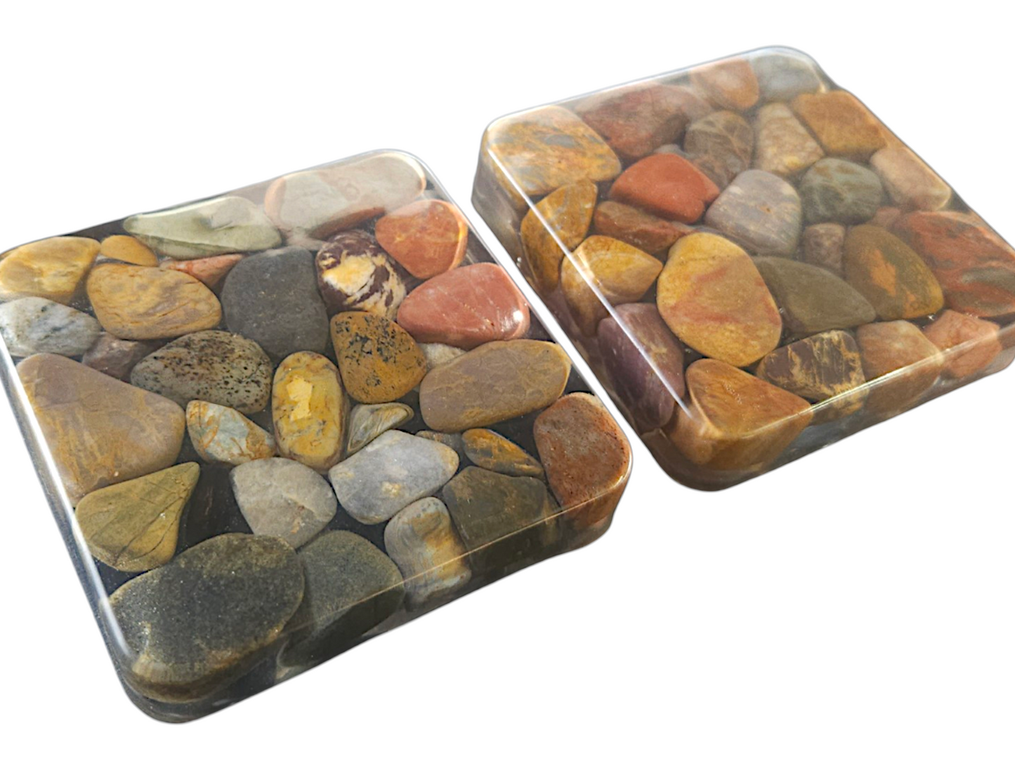 Handmade Resin Coasters with Australian Tumbled Stones — Set of 2 | 10cm