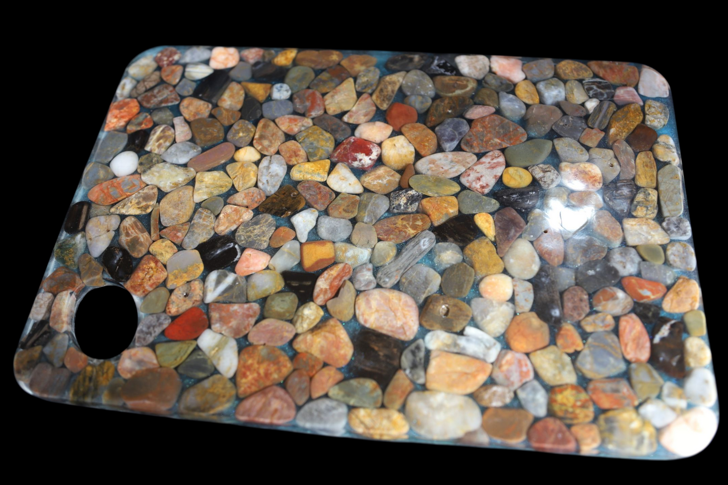 Handmade Resin River Rock Cutting Board | Unique Stone & Epoxy Serving Board