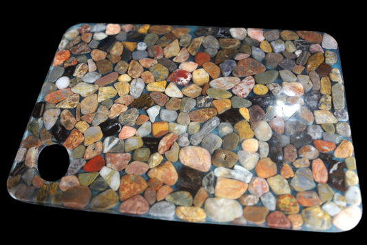 Handmade Resin River Rock Cutting Board | Unique Stone & Epoxy Serving Board