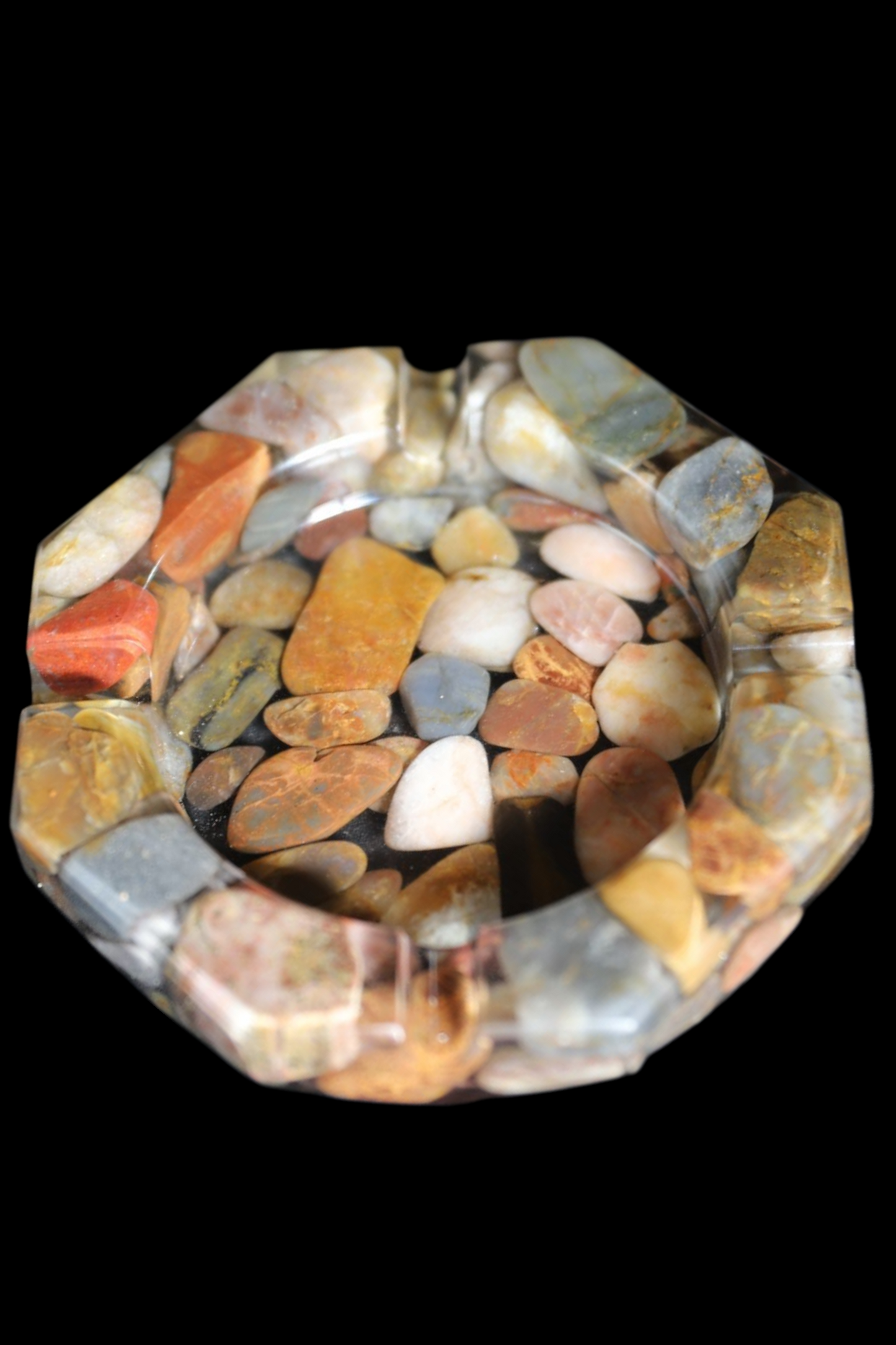 Resin Ashtray with Natural Polished Gemstones – Handmade Octagon Design