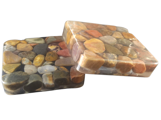 Handmade Resin Coasters with Australian Tumbled Stones — Set of 2 | 10cm