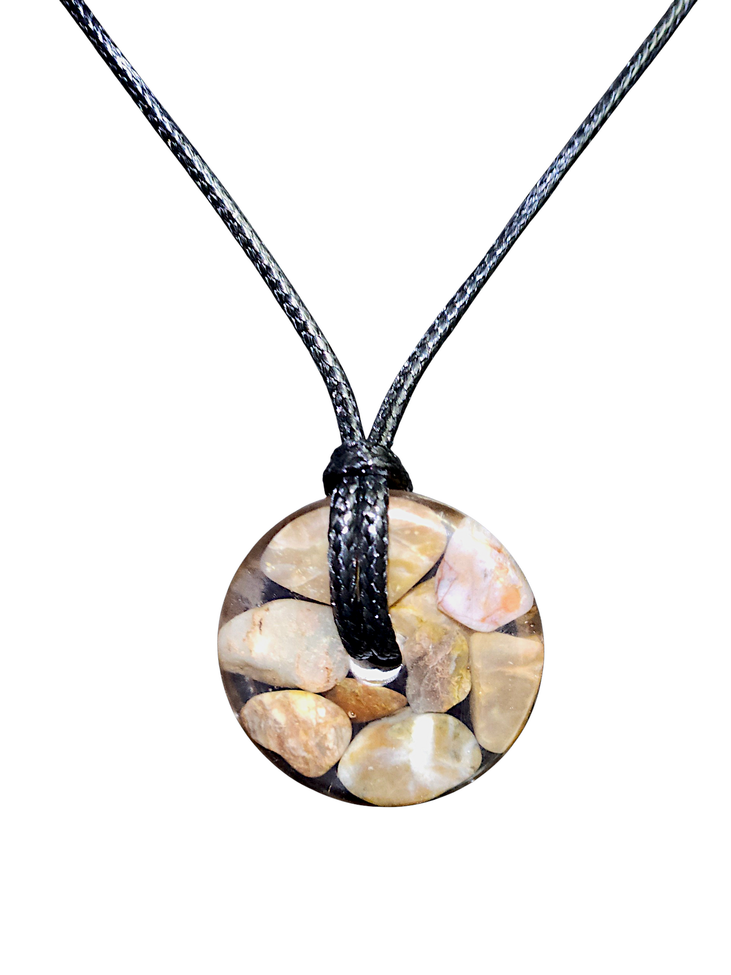 Hand-poured resin pendant necklace with genuine tumbled stone, one-of-a-kind