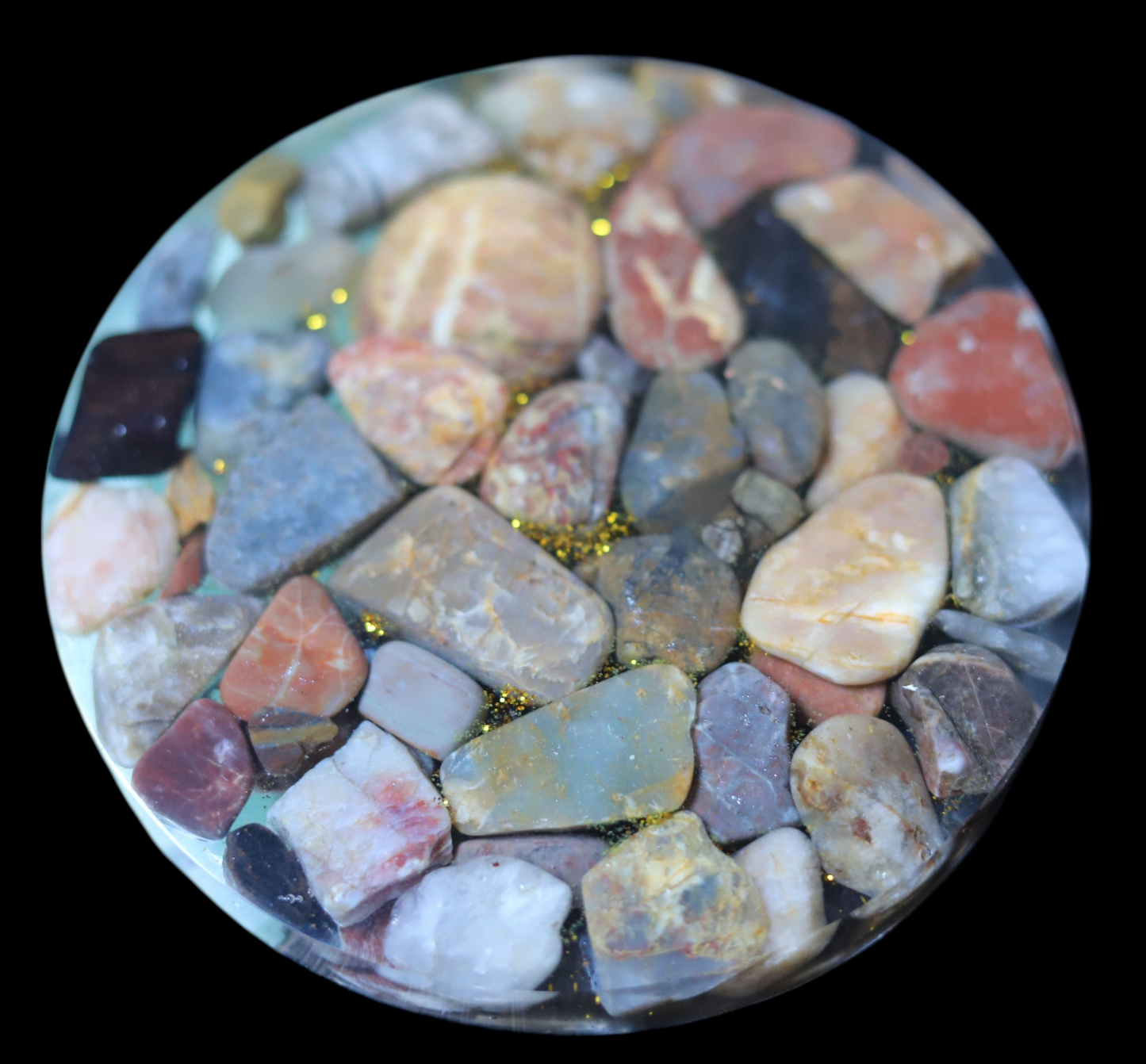 Resin Gemstone Round Coaster – Handcrafted with Natural Polished Stones